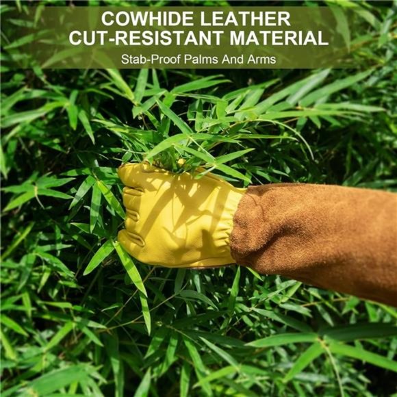 Long Gloves for Gardening/Work - Thorn Proof,Rose Pruning Cowhide Leather - Picture 2 of 6